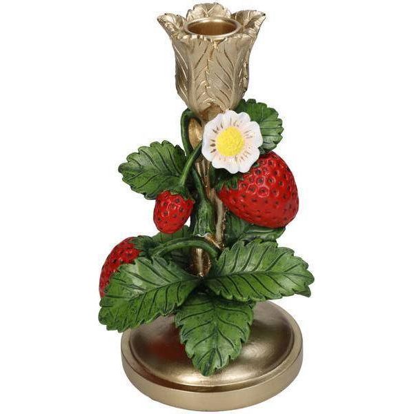 Portacandele - Oro Fragola - 20 Cm - Portacandele Giocoso Con Motivo A Fragola - Rosso-Oro - Per Candele A Colonna - Accessori Per La Casa E Idee Regalo-image