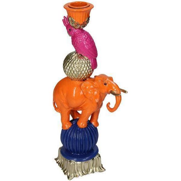 Portacandela "Elefante Arancione"" - 26 Cm - Portacandela Decorativo In Poliresina - Statuetta Di Animale - Per Candele A Bastoncino - Accessorio Per La Casa E Idea Regalo"-image