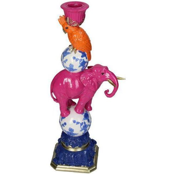 Portacandele Elefante Rosa - Portacandele In Poliresina - 30 Cm - Simpatico Elemento Decorativo Per Il Soggiorno E La Tavola-image