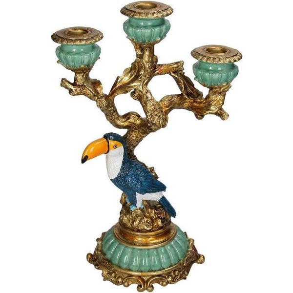 Portacandele Toucan 33,5 Cm - Design Esotico In Poliresina - Portacandele A Forma Di Uccello Colorato Per Un Ambiente Tropicale-image