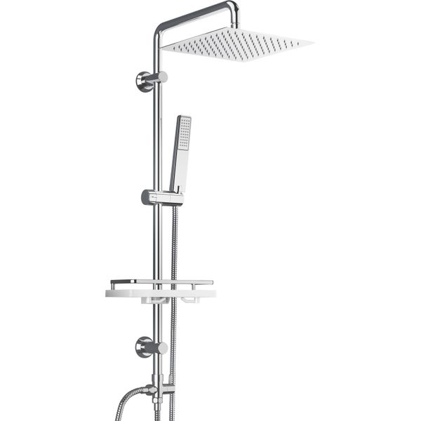 Joho Colonna Doccia Acciaio Inox Senza Miscelatore Fori Muro Regolabili Asta Doccia Set Pioggia Doccett Soffione Porta Ogetti Mensola 20X20 Quadrato-image