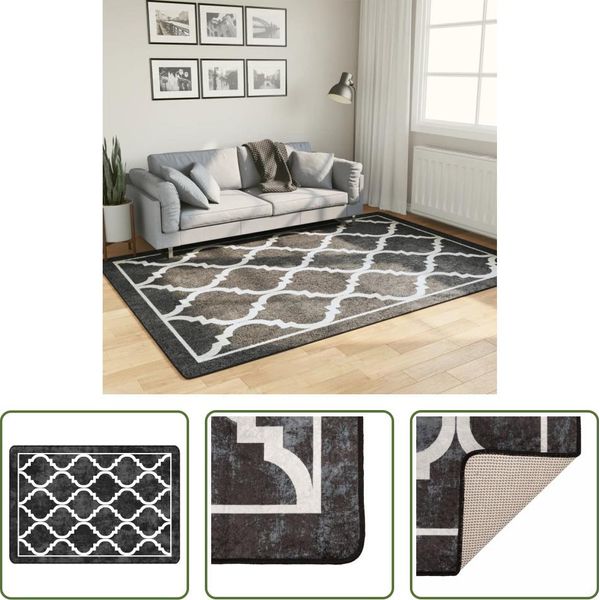 The Living Store Tappeto Lavabile Bianco E Nero 160X230 Cm Antiscivolo-image