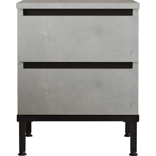 Comodino Con 2 Cassetti Rebecca Mobili Sankaran 49X40X35,5 Truciolare Ferro Grigio Pietra Nero Moderno-image