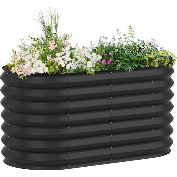 Sessamen-Lp Letto Rialzato In Metallo Kit Letto Rialzato Per Letto Di Fiori Letto Di Erbe Letto Di Verdura Fioriera Box Giardino Telaio Freddo Per La Coltivazione Di Fiori, Frutta, Verdura (Nero, Ovale, 240 X 60 X 60 Cm)-image