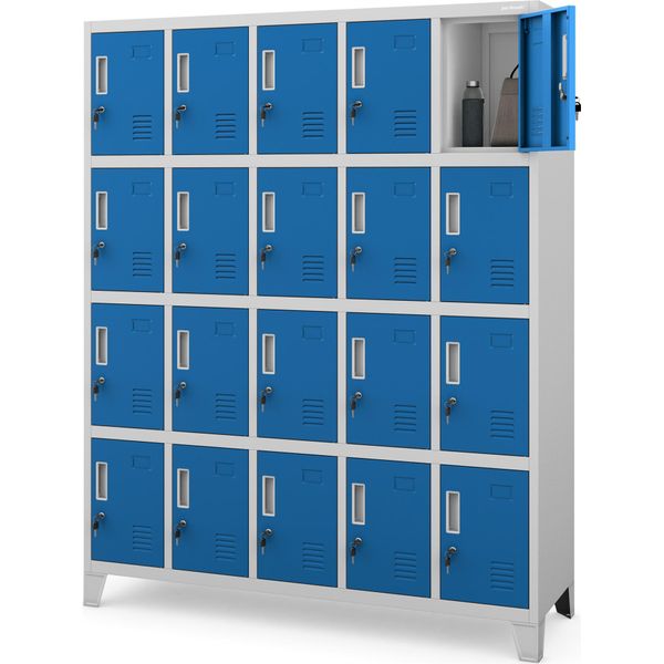 Armadietto 5B4A Armadietto Con 20 Scomparti Metallo Verniciato A Polvere 172 Cm X 136 Cm X 45 Cm Grigio-Blu-image
