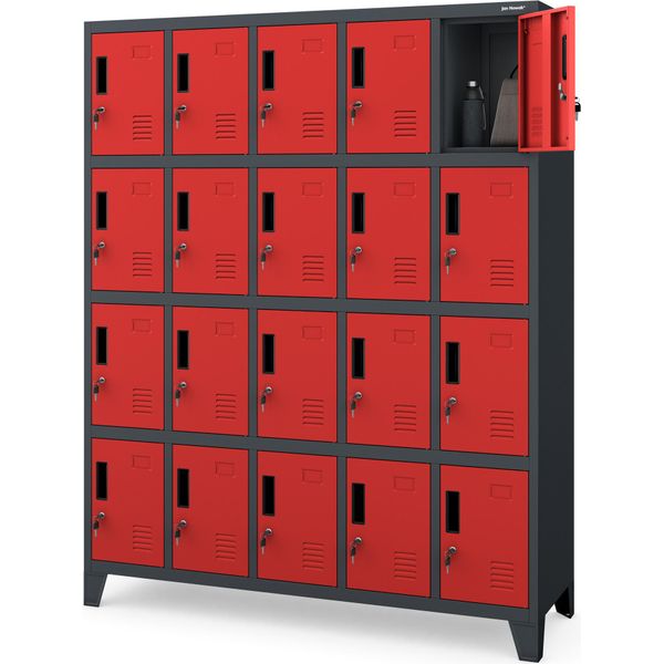 Armadietto 5B4A Armadietto Con 20 Scomparti Armadietto In Metallo Verniciato A Polvere 172 Cm X 136 Cm X 45 Cm Rosso Antracite-image