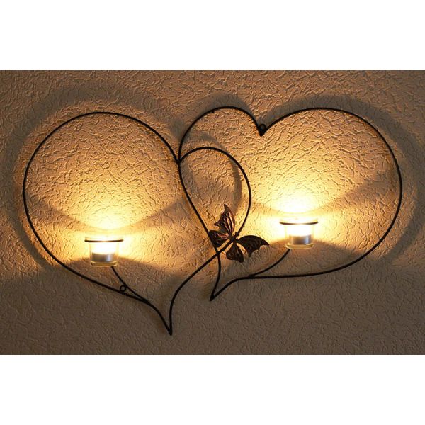 Doppio Cuore Porta Tea Light Da Parete Cuore 65 Cm Metallo Porta Tea Light Applique2-image