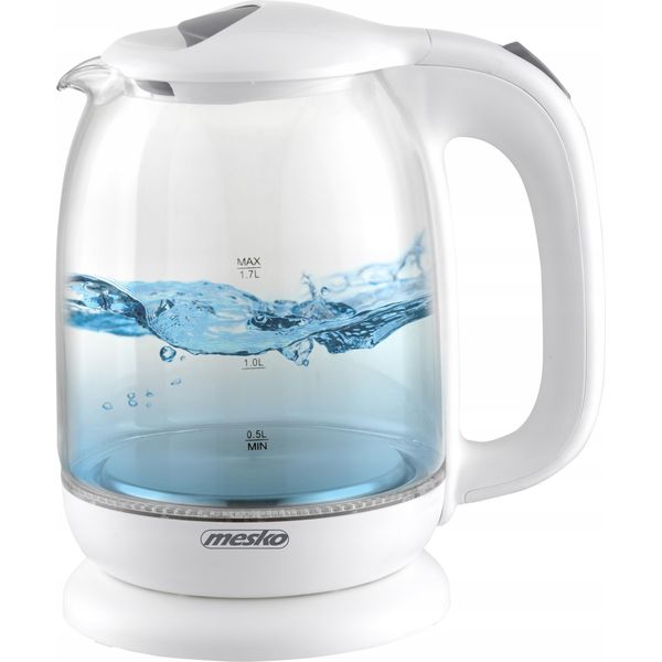 Mesko | Bollitore | Ms 1302W | Elettrico | 2200 W | 1,7 L | Vetro | Base Girevole A 360° | Bianco-image