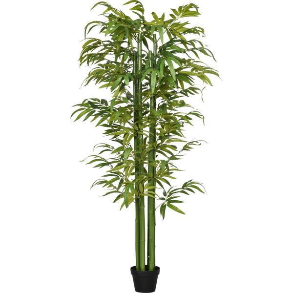 Homcom Pianta Artificiale, Pianta Artificiale Da 180 Cm, Albero Di Bambù Artificiale, Albero Artificiale Con Cachepot, Pianta Da Appartamento Come Vera, Per Soggiorno, Camera Da Letto, Verde-image