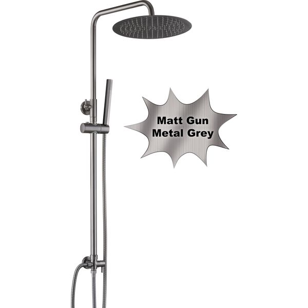Joho Set Doccia In Acciaio Inox Senza Rubinetto, Doccia A Pioggia Sistema Doccia Con Soffione, Asta Doccia, Flessibile Doccia, Soffione D30Cm Grigio Canna Di Fucile-image