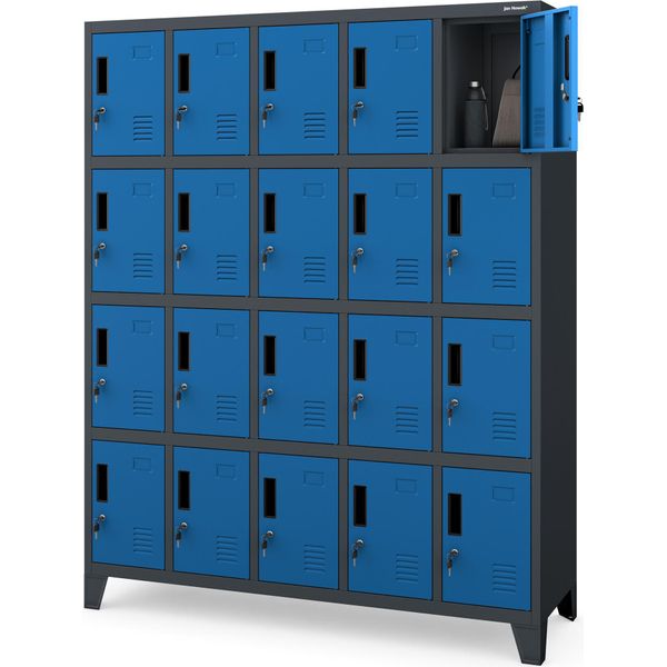 Armadietto 5B4A Armadietto Con 20 Scomparti Armadietto In Metallo Verniciato A Polvere 172 Cm X 136 Cm X 45 Cm Blu Antracite-image