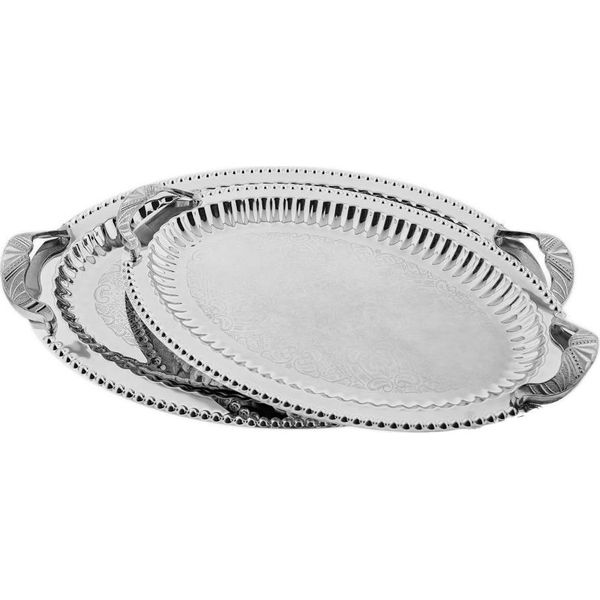 Vassoio Da Portata In Acciaio Inossidabile 18/10 Di Alta Qualità - Elegante E Senza Tempo - Set Di 2 Pezzi In Argento-image