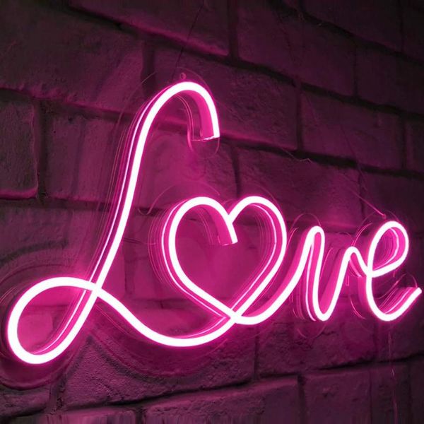 Usb Led Luce Al Neon Da Parete, Amore Rosa Cuore Neon Segno Notte Luci Al Neon Per Bar Festa San Valentino Matrimonio Camera Da Letto Decorazione Della Parete-image