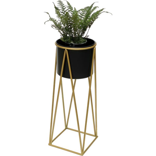 Dandibo Sgabello Per Fiori Con Vaso In Metallo Oro Nero L 70 Cm Supporto Per Fiori 96046 Colonna Per Fiori Supporto Per Piante Moderno Sgabello Per Piante-image