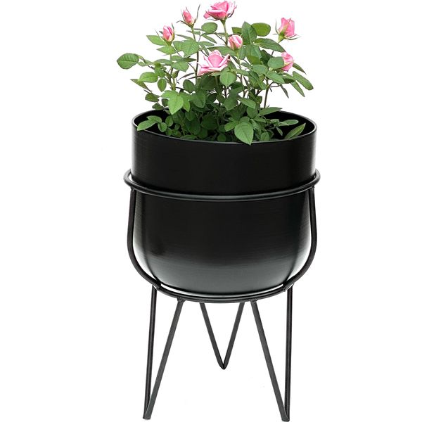 Dandibo Sgabello Per Fiori Con Vaso In Metallo Nero 42,5 Cm Portafiori 96151 Colonna Portafiori Moderna Sgabello Per Piante-image