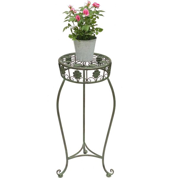 Sgabello Per Fiori In Metallo Verde Rotondo 75 Cm Portafiori 96008 L Colonna Per Fiori Portapiante Antico Sgabello Per Piante Vintage-image