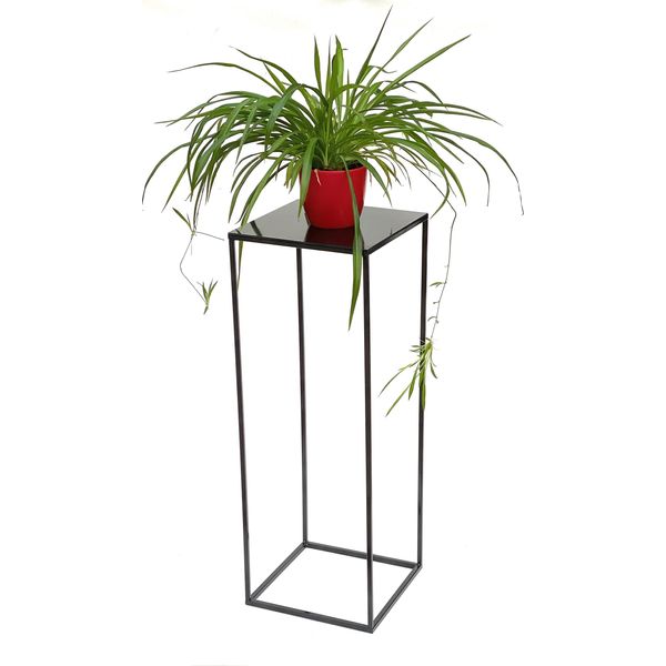 Dandibo Sgabello Per Fiori In Metallo E Legno Nero Quadrato 100 Cm Tavolino Per Fiori 96353 Colonna Per Fiori Sgabello Moderno Per Piante-image