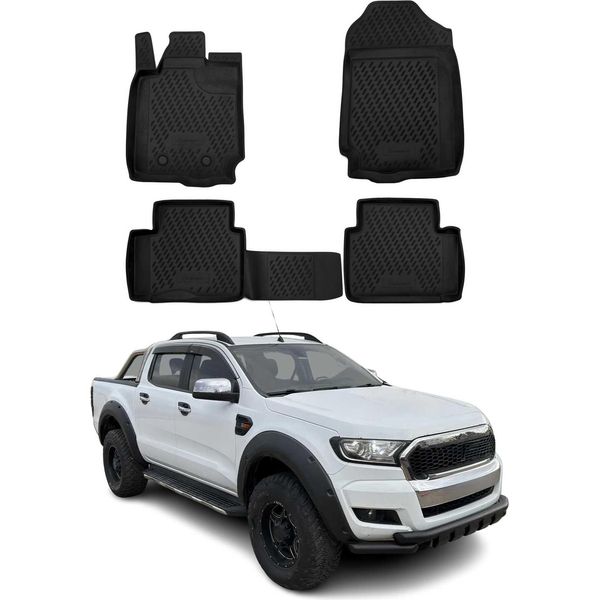 2012-2022 Ford Ranger 2 Porte Supercab Tappetini In Gomma Nera 4Pcs-image