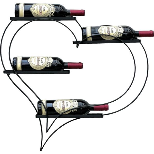 Dandibo Portabottiglie In Metallo Cuore Nero 96417 Portabottiglie Per 4 Bottiglie 65 Cm Portabottiglie Da Parete Scaffale Da Parete-image