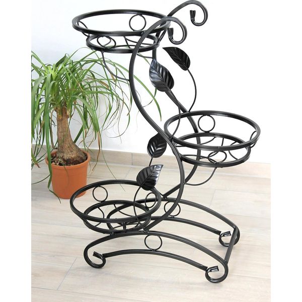 Dandibo Scala Per Fiori In Metallo Nero 87 Cm Portafiori Con 3 Ripiani KW019 Colonna Per Piante Portafiori Colonna Per Piante Sgabello Per Fiori-image