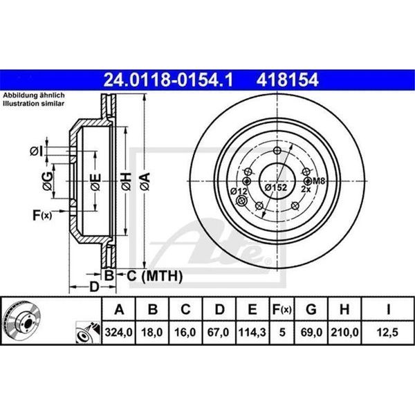 2X Disco Freno Ate 24.0118-0154.1 Per Hyundai Ix55 67 0Mm 210 0Mm 324 0Mm-image