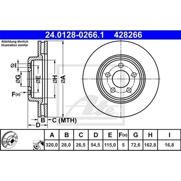 2X Disco Freno Ate 24.0128-0266.1 Per Chrysler 300 C Touring (Lx Le) 300 C-image