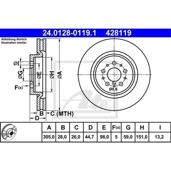 2X Disco Freno Ate 24.0128-0119.1 Per Alfa Romeo 147 (937) 156 Sportwagon (932)-image