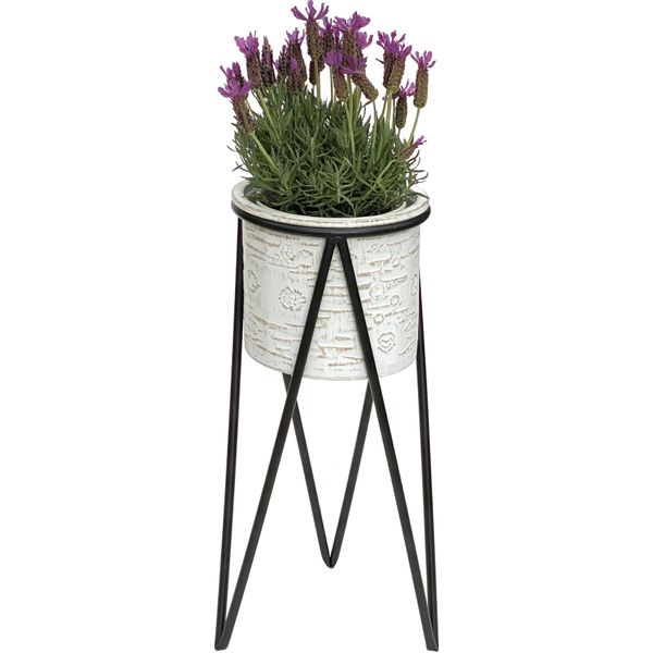 Dandibo Sgabello Per Fiori Con Vaso In Metallo Nero Bianco S 50 Cm Supporto Per Fiori 96043 Colonna Per Fiori Supporto Per Piante Moderno Sgabello Per Piante-image