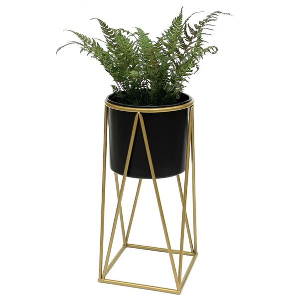 Dandibo Sgabello Per Fiori Con Vaso In Metallo Oro Nero S 47 Cm Supporto Per Fiori 96046 Colonna Per Fiori Supporto Per Piante Moderno Sgabello Per Piante-image