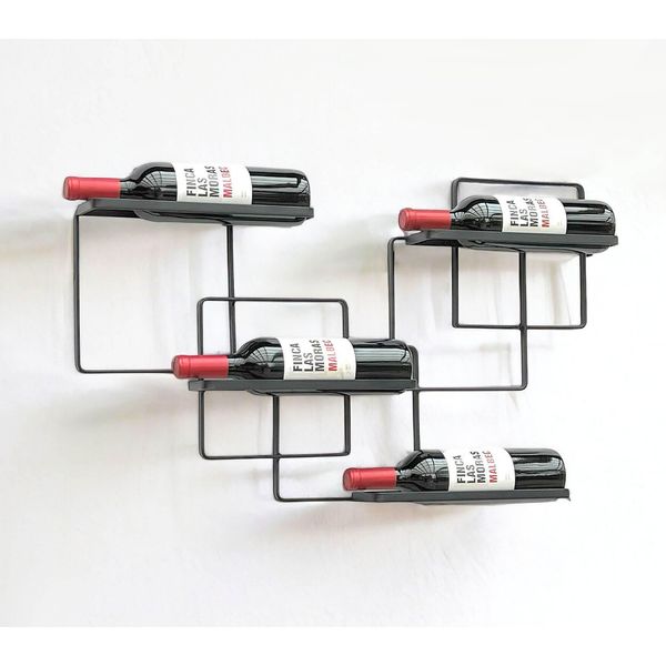 Dandibo Portabottiglie Da Parete In Metallo Nero Linea Vino Portabottiglie Portabottiglie Per 4 Bottiglie Design Moderno Stretto-image