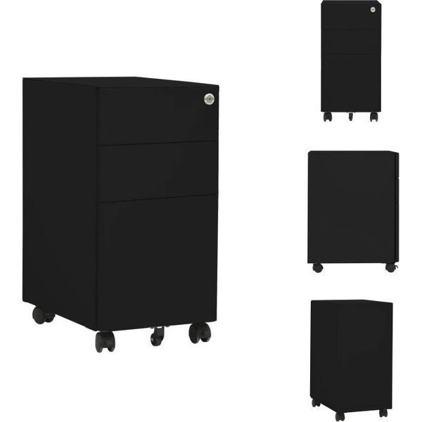 Vidaxl Armadio Per Archiviazione Con Rotelle Nero 30X45X59 Cm In Acciaio - Armadi Per Archiviazione-image