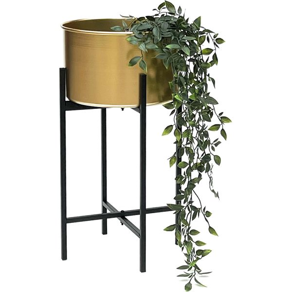 Dandibo Sgabello Per Fiori Con Vaso In Metallo Dorato Nero 50 Cm Supporto Per Fiori 96527 Supporto Per Piante Colonna Per Fiori Sgabello Per Piante Moderne-image