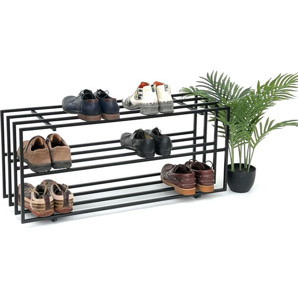 Dandibo Portascarpe In Metallo Nero 3 Livelli 96552 Portascarpe Portascarpe Moderno Solido Scaffale Per Scarpe-image