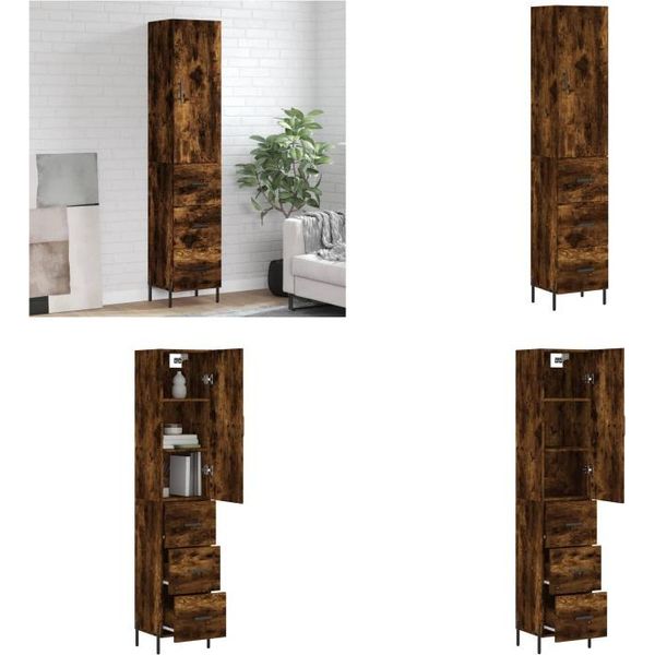 Vidaxl Credenza In Rovere Affumicato 34,5X34X180 Cm Materiale A Base Di Legno - Credenza - Credenze - Credenza - Armadio-image