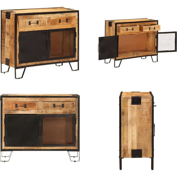 Vidaxl Credenza 80X31X66 Cm In Legno Massiccio Di Mango Grezzo E Metallo - Credenza - Credenze - Armadietto - Mobiletto-image