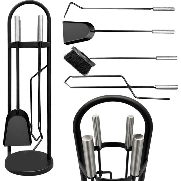 Dandibo Set Caminetto Moderno Nero 5 Pezzi 96573 Set Caminetto Set Caminetto Set Stufa-image