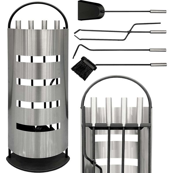 Dandibo Set Caminetto Moderno In Acciaio Inox 5 Pezzi 96615 Set Caminetto Set Caminetto Set Stufa-image