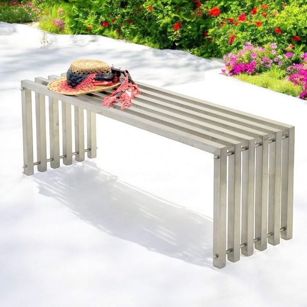 Dandibo Panca Da Giardino Resistente Alle Intemperie Metallo Acciaio Inox Solido 115 Cm Panca Da Giardino All'aperto 96607 Panca Da Parco Panca A Doghe-image