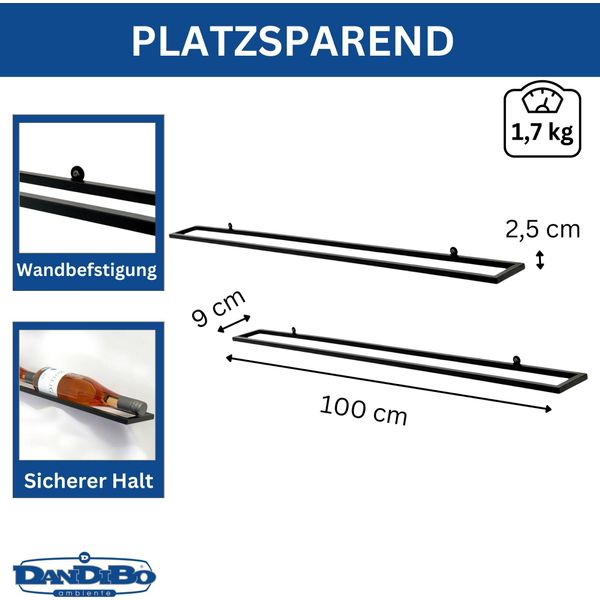 Dandibo Portabottiglie Da Parete In Metallo 6 Bottiglie Nero Linea Set Di 2 Portabottiglie Galleggianti Portabottiglie Stretto-image