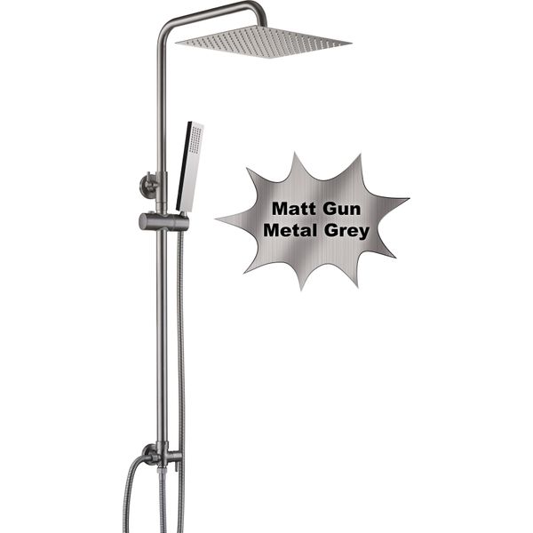 Joho Set Doccia In Acciaio Inox Senza Rubinetto, Doccia A Pioggia Sistema Doccia Con Soffione, Asta Doccia, Flessibile Doccia, Soffione Angolare 30X30Cm Grigio Canna Di Fucile-image
