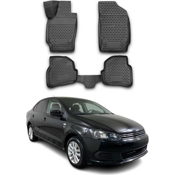 2010-2020 Vw Polo Notchback Tappetini Tpe Nero 4 Pz-image