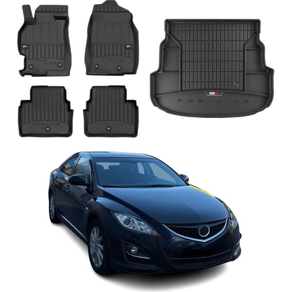 Set Di Tappetini E Fodere Per Il Bagagliaio Omac Per Mazda 6 Gh Estate 2007-2012 Gomma 5X-image