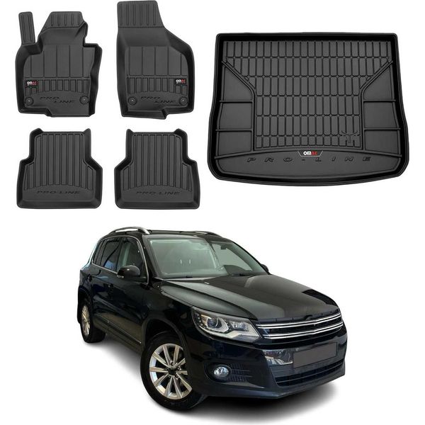 Set Di Tappetini E Fodere Per Il Bagagliaio Omac Per Vw Tiguan 2007-2018 In Gomma Nera 5X-image