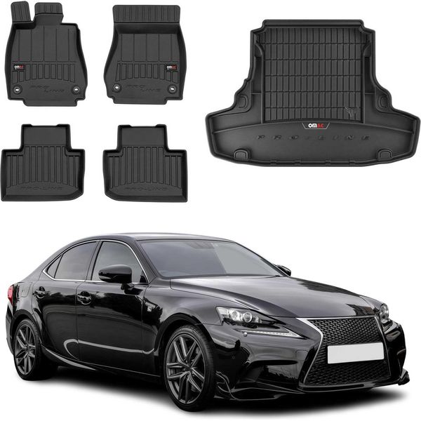 Set Di Tappetini E Fodere Per Il Bagagliaio Omac Per Lexus Is 2013-2020 In Gomma Nera 5X-image
