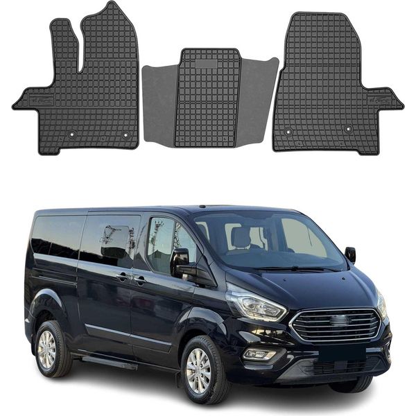 2017-2020 Ford Transit Custom Van Tappetini Sportivi In Gomma Nero 3 Pz-image