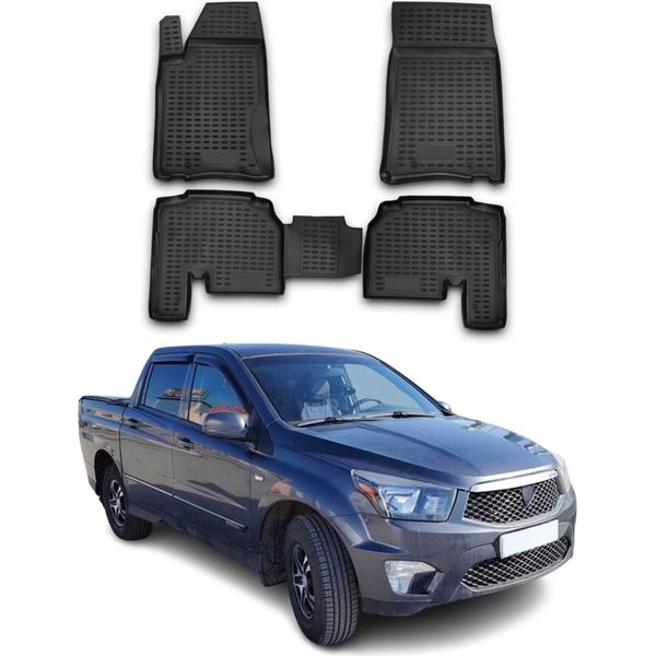 2012-2021 Ssangyong Actyon Tappetini Sportivi Tpe Nero 4 Pz-image