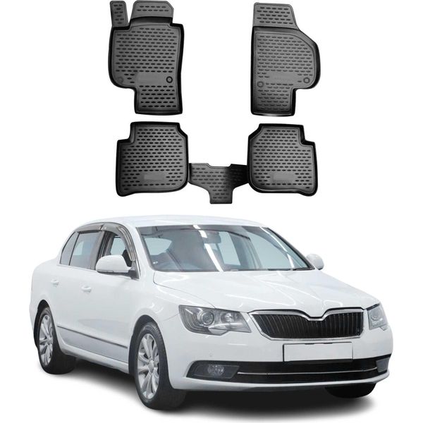 2009-2015 Skoda Superb Tappetini Tpe Nero 4 Pz-image