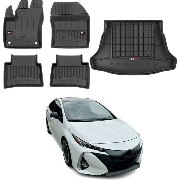 Set Di Tappetini E Fodere Per Il Bagagliaio Omac Per Toyota Prius 2015-2025 In Gomma Nera 5X-image