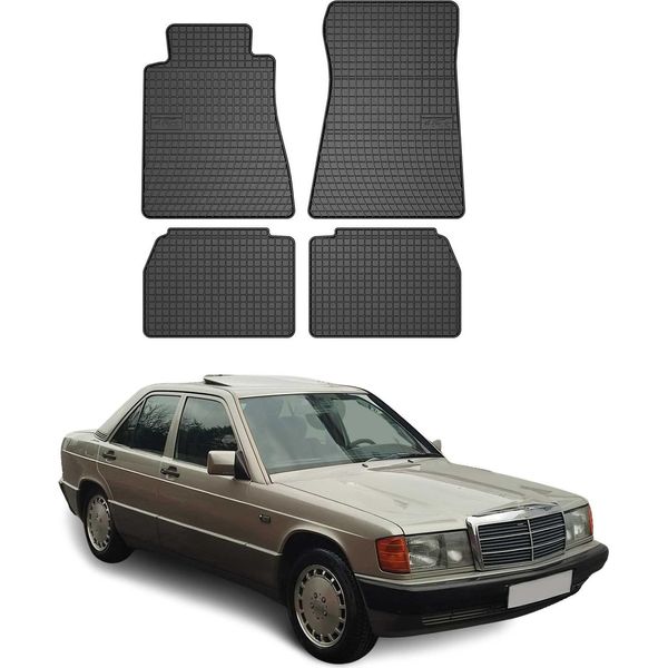 1982-1993 Mercedes W201 E90 Tappetini In Gomma Nero 4 Pezzi-image