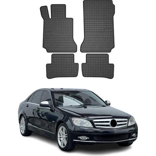 2007-2014 Mercedes Classe C W204 Tappetini In Gomma Nera 4 Pz-image